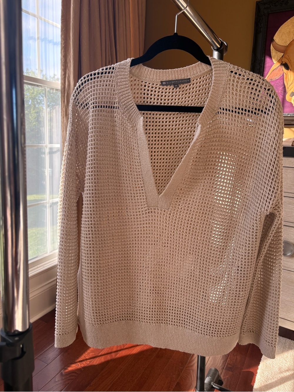 Elliott Lauren Open-Knit Cream V-Neck Sweater